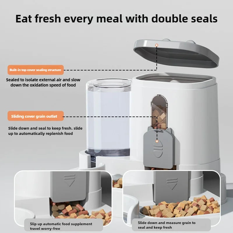 Cat Bowl Automatic Feeder with Spill Proof Design with Water Fountain Pet Food Dispenser for Small Medium Large Cats Dogs